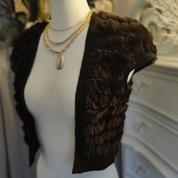 BCBGMaxAzria Sweaters - BCBG  Fur, Cap Sleeve, Short Sleeve, Cropped, Shrug Sweater